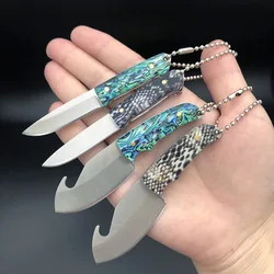 Portable Mini Fixed Blade Knives for Express Box Collection Keychain Small Kitchen Knife Beer Opening  Gift with Leather Case