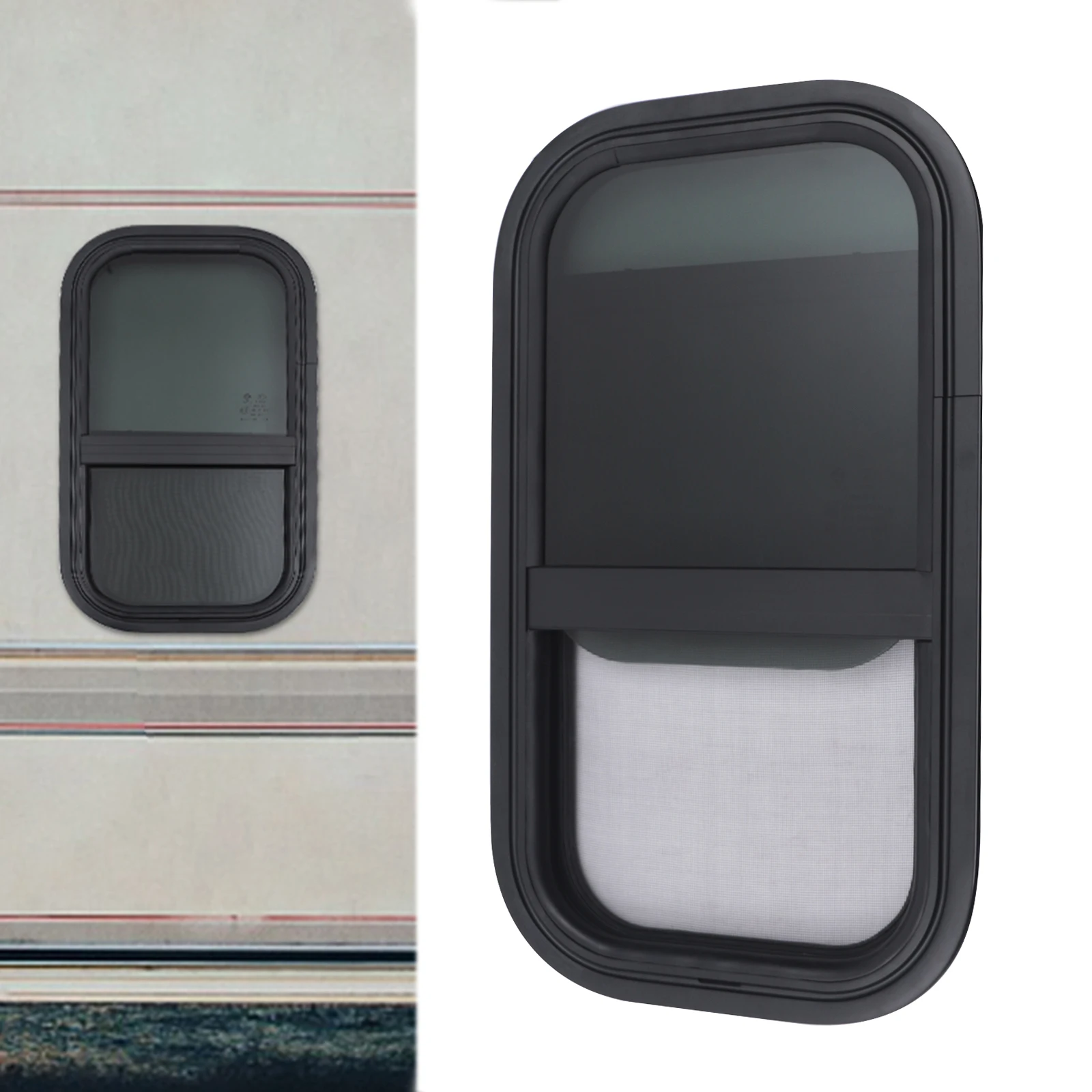 RV Window 12”x22” Caravan Window with Mounting Trim Ring for Campers Trailers Construction Vehicles