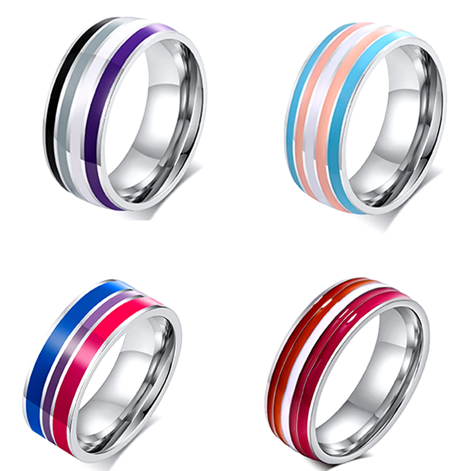 Multicolor Rainbow Ring For Women Men Lgbt Lebian Gay Jewelry Titanium Steel Wedding Engagement Rings Gifts