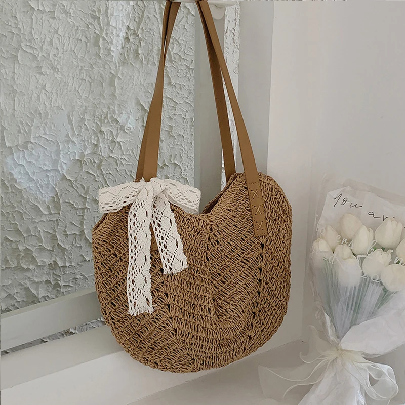 

Модные женские соломенные сумки на плечо, плетеная пляжная сумочка ручной работы для отдыха, покупок для девушек
