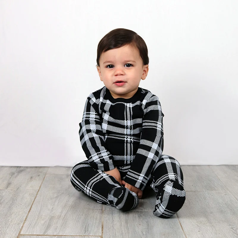 Baby romper summer spring kids clothes long sleeves children clothing black plaid print baby overalls kid clothes baby footie