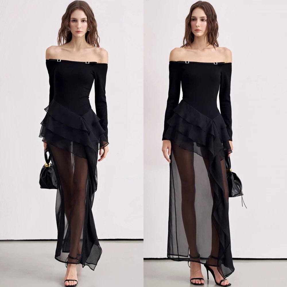 

Индивидуальное вечернее платье высокого качества с вырезом лодочкой, классическое коктейльное платье с длинными рукавами, современные шифоновые платья для особых случаев