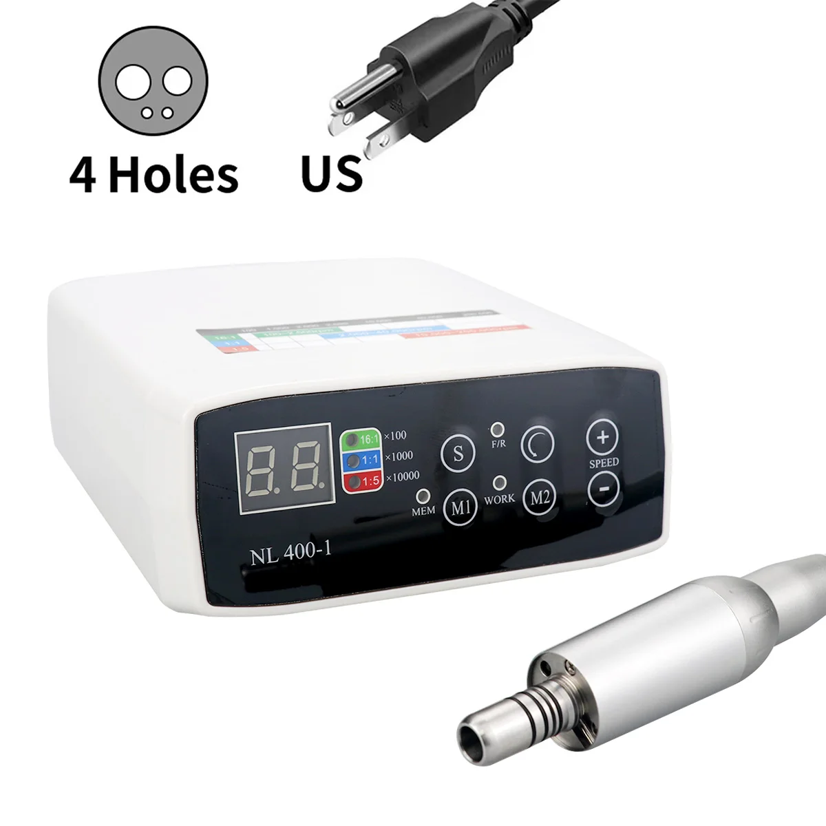 NL 400-1 Tandheelkundige Borstelloze LED Micro Motor Geschikt Voor 1:1/1:5/16:1 E-type Handstuk Tandheelkunde Lab Apparatuur 2/4 Gaten