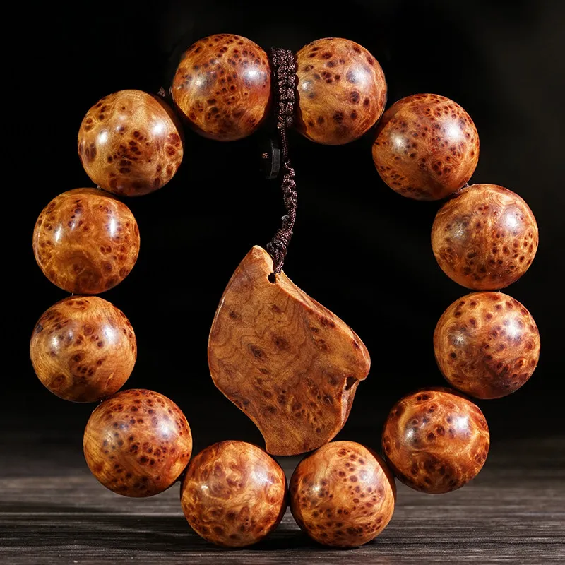 

Sichuan Liangshan Thuja Sutchuenensis & Bird's Eye Cherry Burl Beaded Buddhist Prayer Bracelet Gift