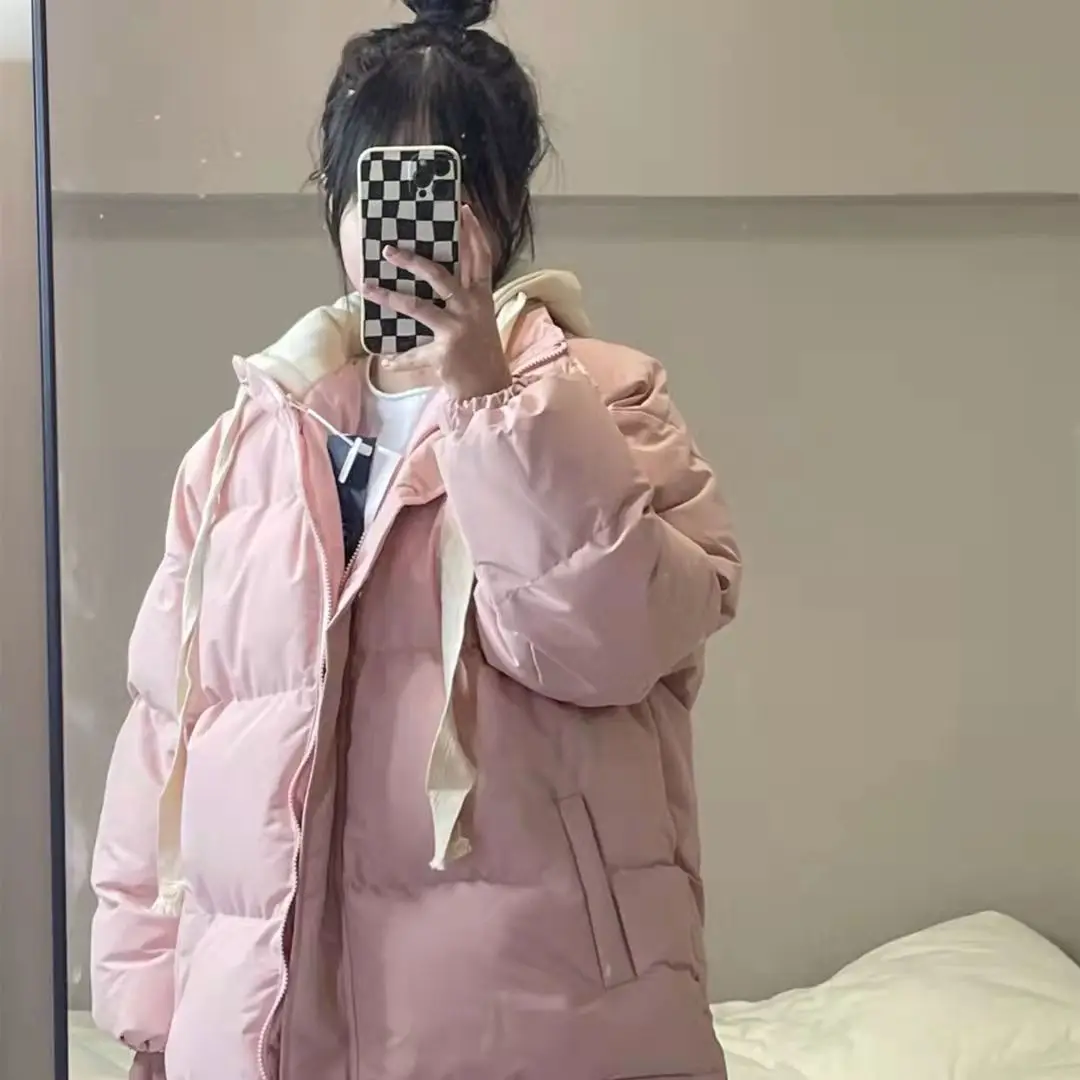 New Winter Thick Warm Fake Two Pieces Down Cotton Jacket Woman Parkas Overcoat Autumn Female Korean Loose Puffer Outerwear Black