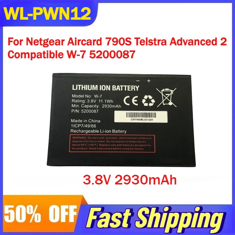 

3.8V 2930mAh WL-PWN12 Battery for Netgear Aircard 790S Telstra Advanced 2 Wireless Router Compatible W-7 5200087 Batteries