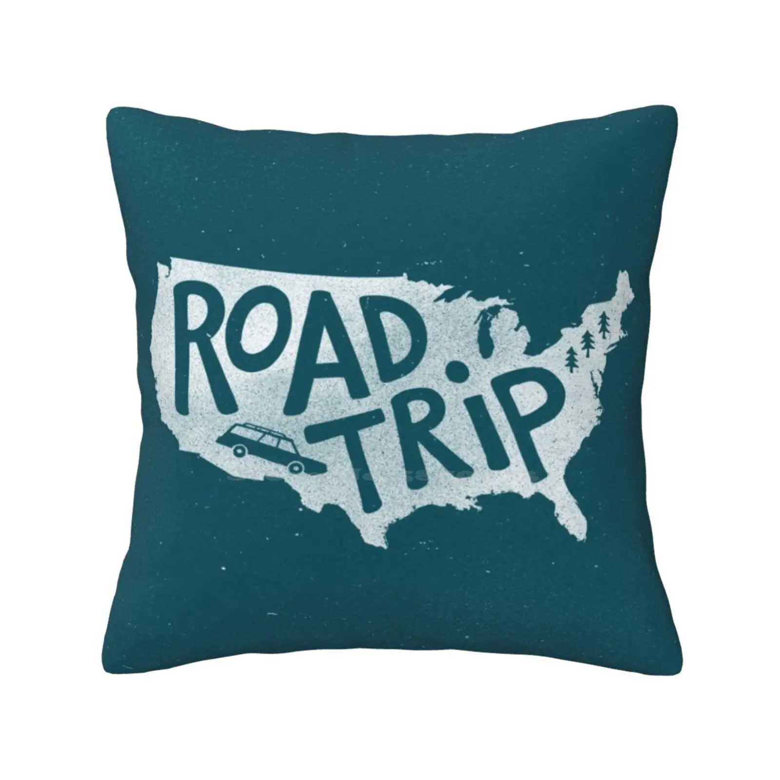 Road Trip Usa-Blue Pillows Case Bedroom Home Decoration The Cabin Van Life Camping Wanderlust Cool Minimalist Illustration