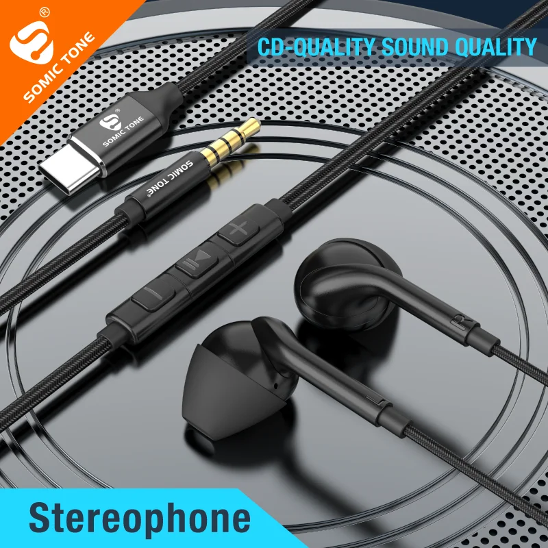 

SOMIC TONE Bass Stereo Type C 3.5mm Wired Headphones Volume Control Headset with Mic Earbuds For iPhone Xiaomi Samsung Earphones