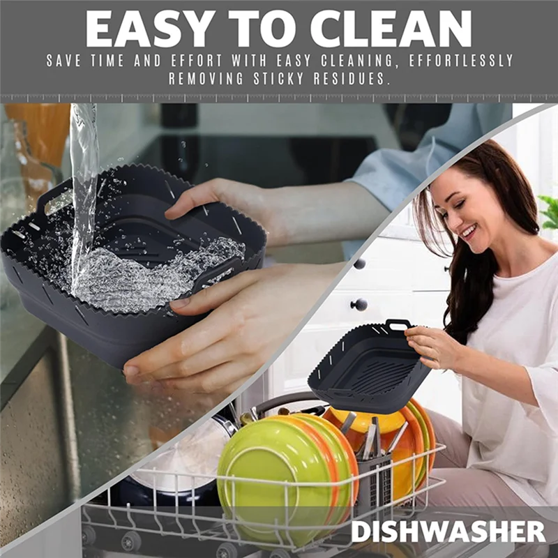 A05G-Air Fryerซิลิโคนรูปร่างตะกร้าชุดถาดSquare Air Fryerอุปกรณ์ย่างReusable Air Fryerแม่พิมพ์