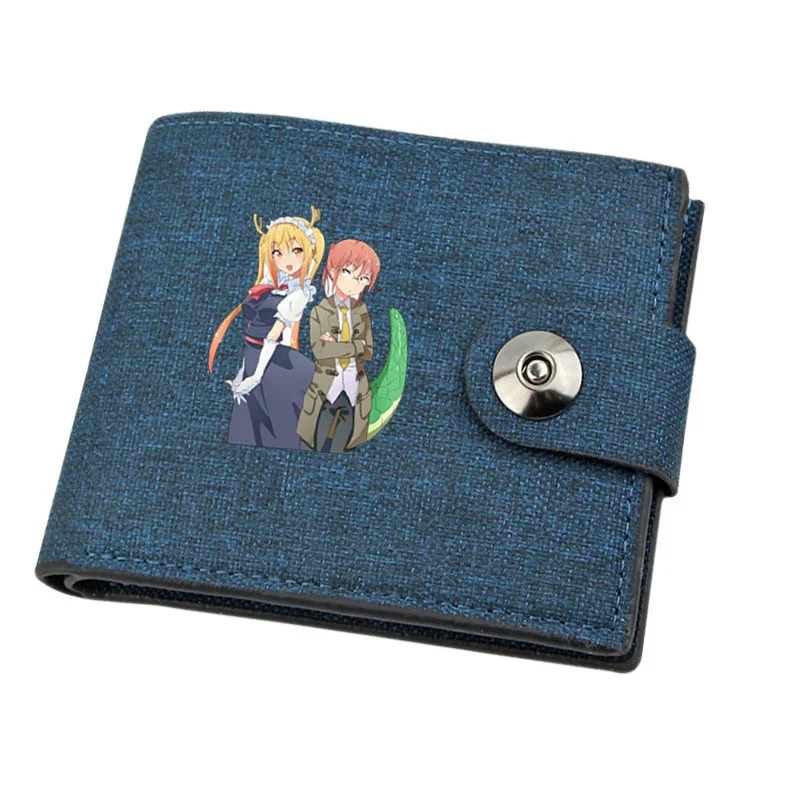 Boy Gril Coin Purse Anime Miss Kobayashi's Dragon Maid Wallet Canvas Teenager Casual Cash Holder Bi-Fold Buckle Short Wallet