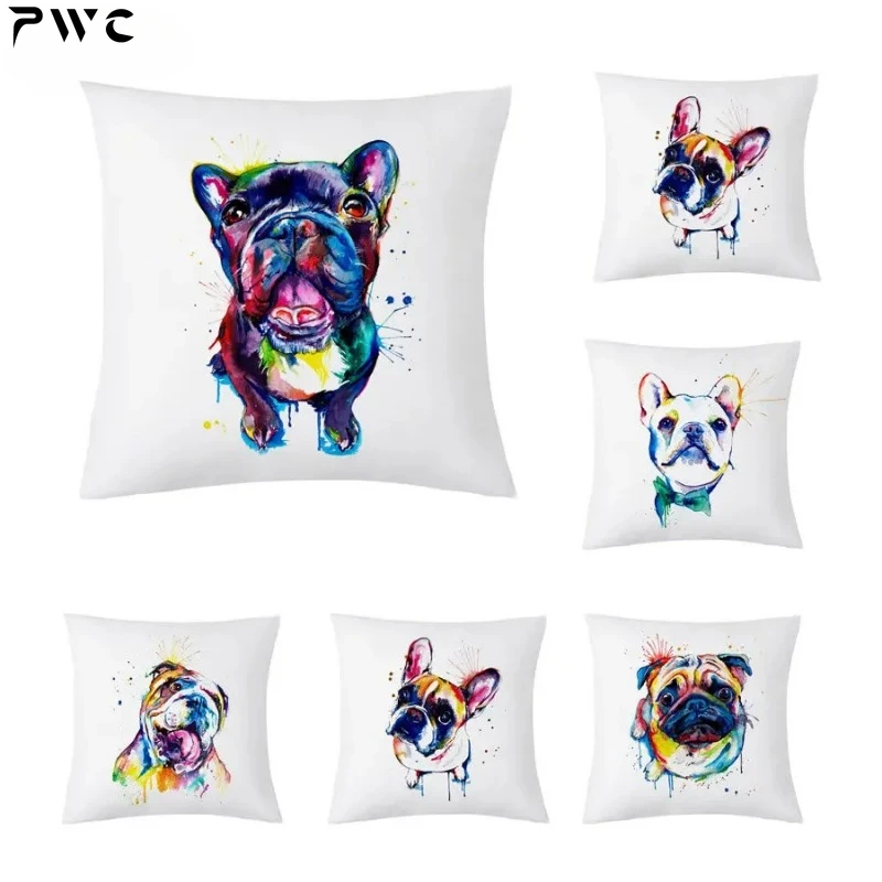 

Bulldog Pillow Case Creative Pug Dog Decorative Pillowcases Cute French Bulldog Throw Pillow Case Cover kussensloop almohada