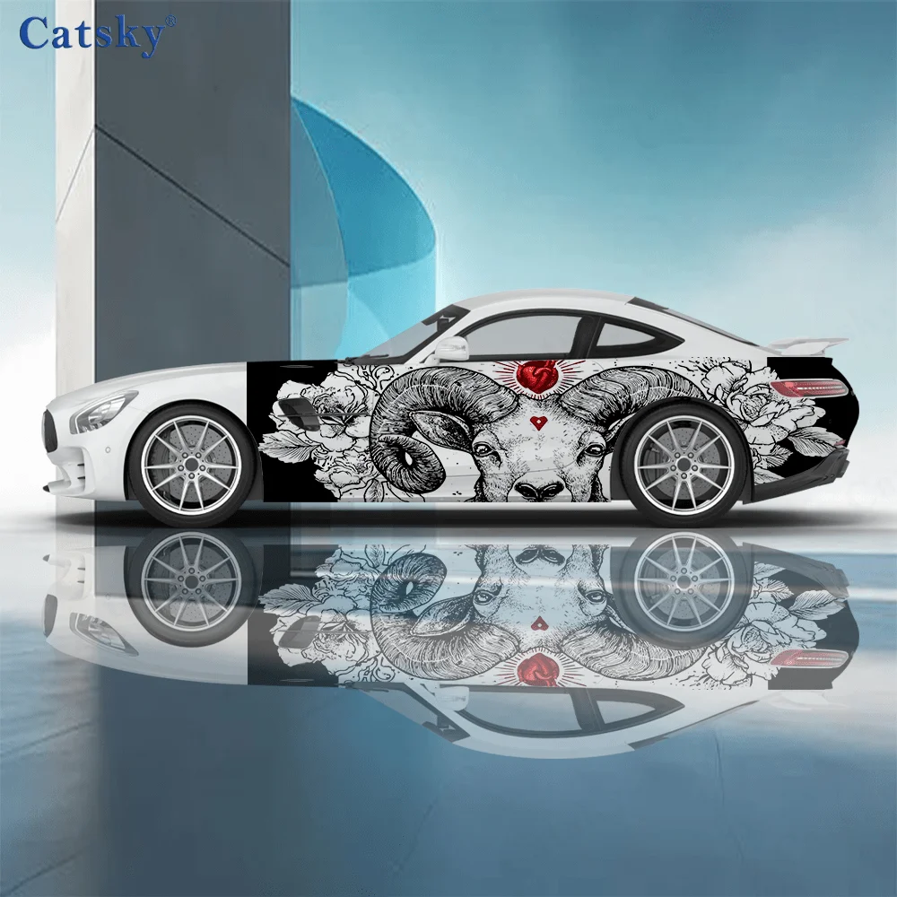 Goat and Heart Pattern Stickers - Car Body Side Decals Decoration, Universal Fit for All Cars car vinyl wraps