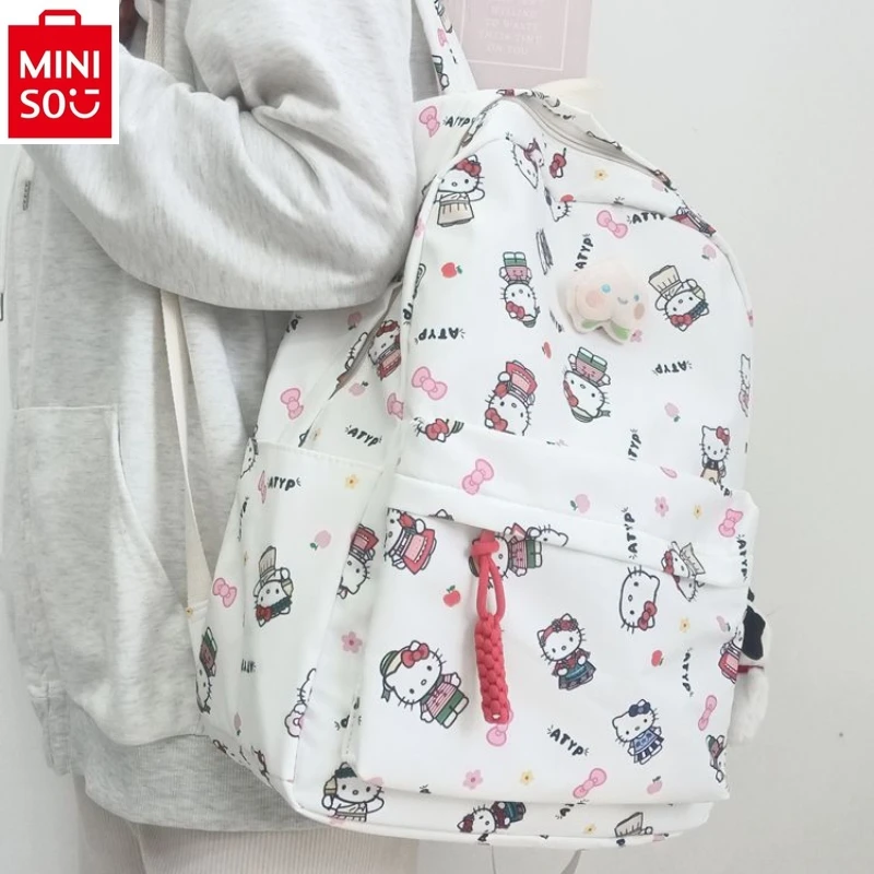 حقيبة ظهر Miniso-Sanrio Hello Kitty للطلاب ، كرتون لطيف ، سعة كبيرة ، جديدة ، متعددة الاستخدامات على الموضة للفتيات