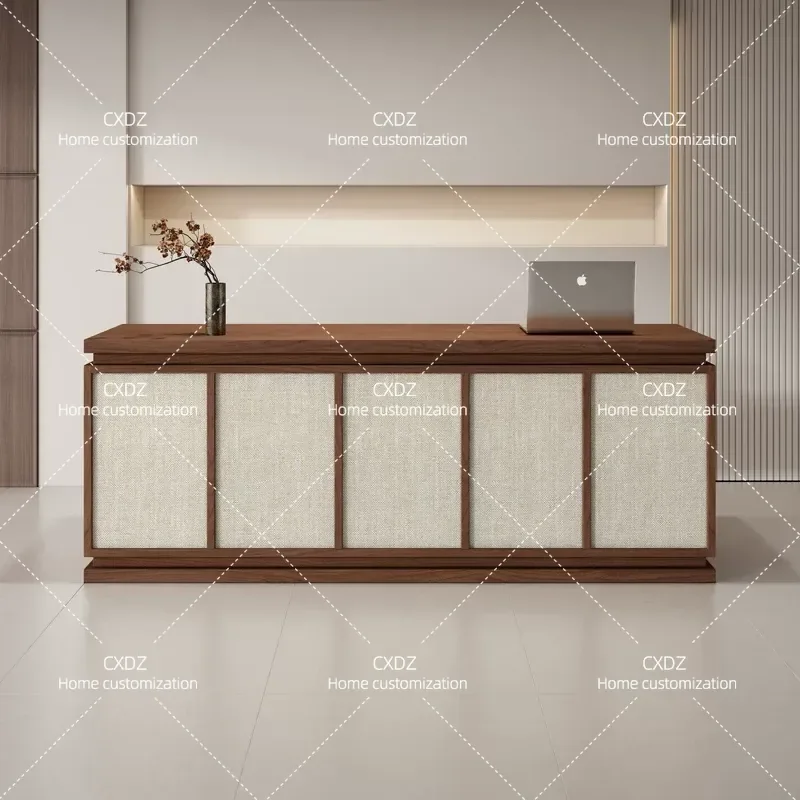 Clothing store Bar checkout page Small cabinet Light luxury high-end women's clothing store Log retro style rattan front desk