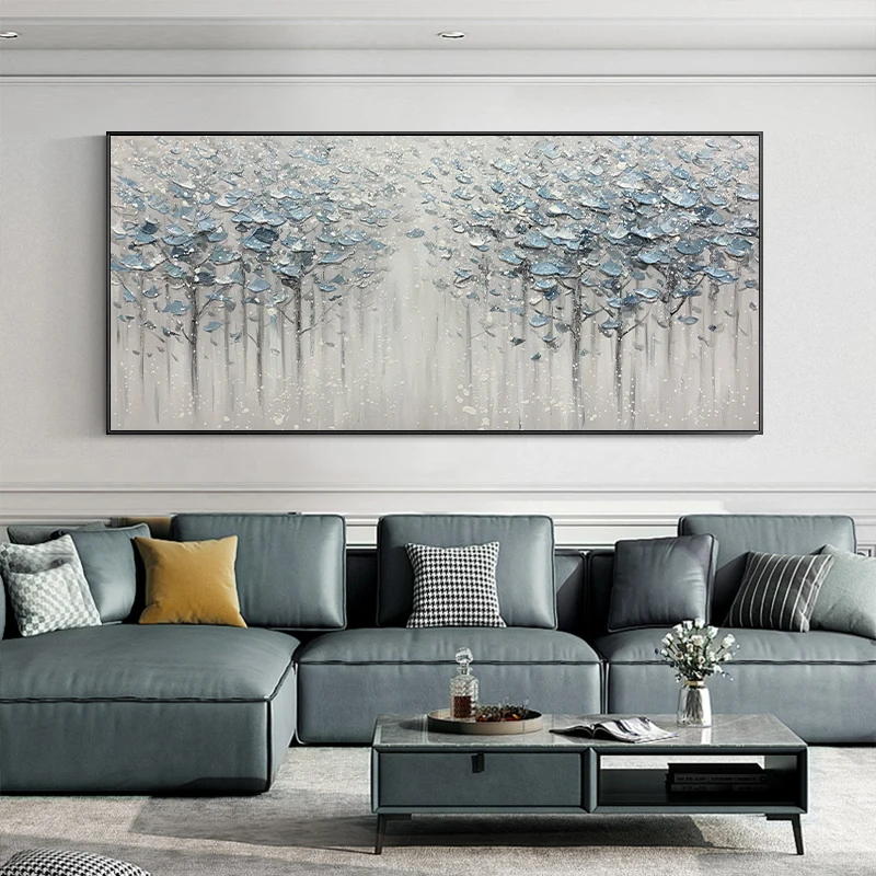 

New Handmade Landscape Knife Thick Oil Painting Wall Canvas Birch Tree Art Picture Modern Artwork For Living Room Home Decor