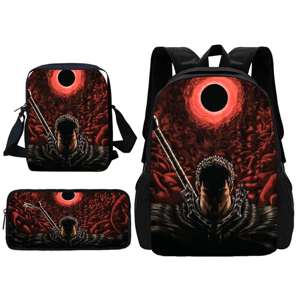 Anime Berserk Child School Backpack With Shoulder Bag Pencil Bags School Bags for Boys Girls Best Gift