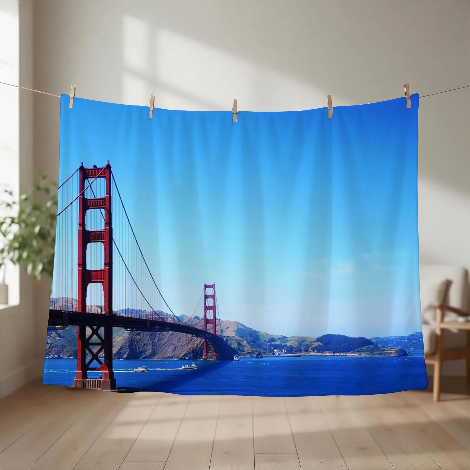 Golden Gate Bridge Blue Sky Day Throw Blanket couch cozy soft plush fuzzy picnic outdoor blanket