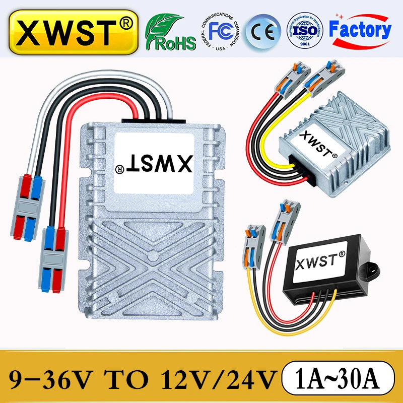 

XWST Car Power Supply 9-36V 12V 24V To 12V/24 Volts Voltage Regulator DC DC Boost Buck Converter 24V With Quick Connector