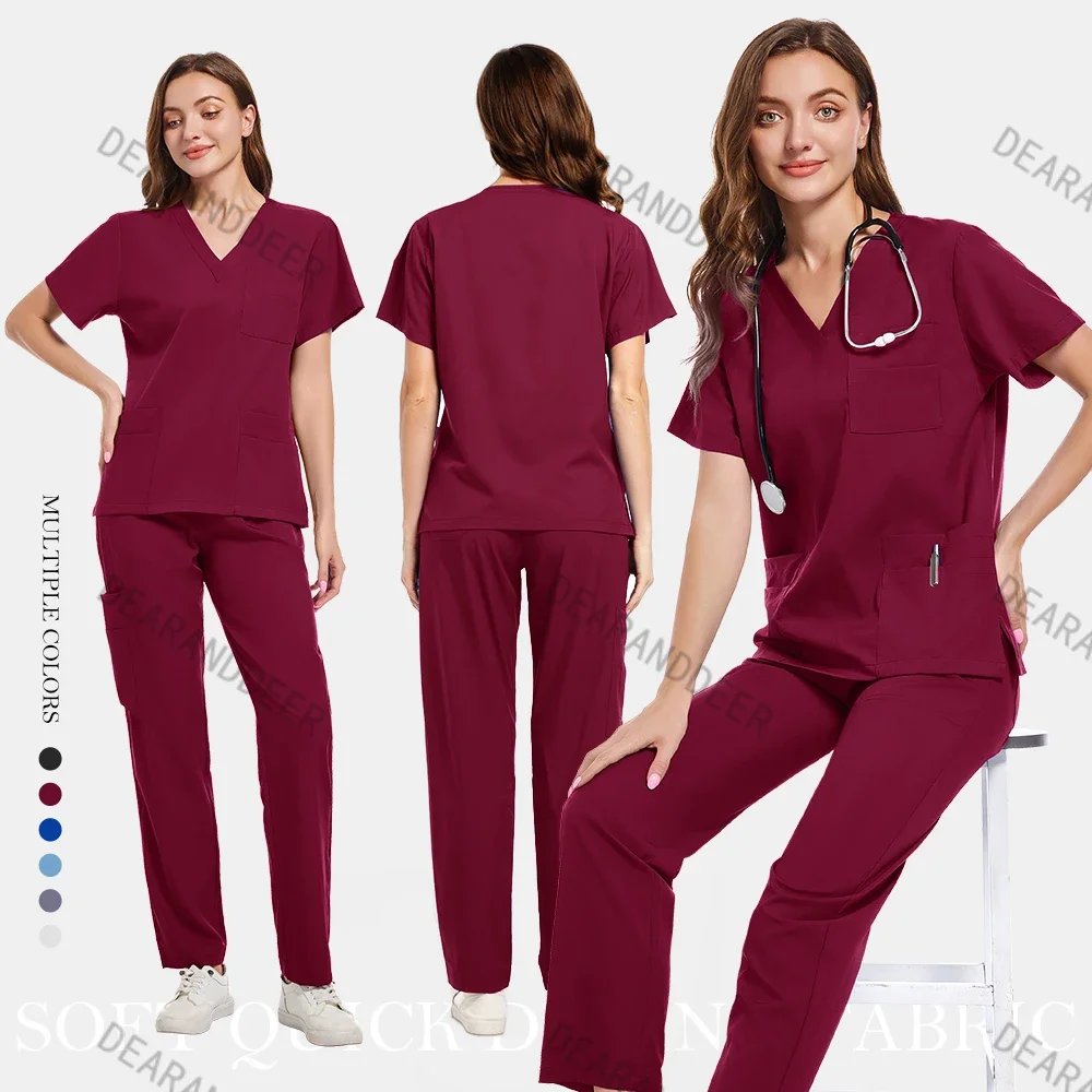 Top ampio con tasche e pantaloni sportivi, uniforme per chirurgia medica da medico, salone di bellezza, ospedale, clinica odontoiatrica, tuta da lavoro per infermiere