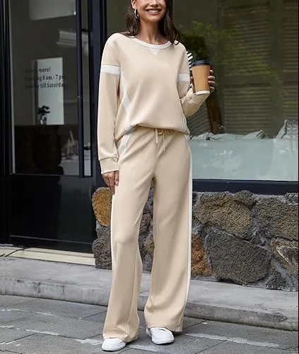 

Women Vintage Pants Sets O-Neck Tops Elastic Waist Pant Suit Women's Tracksuit 2025 Autumn Fashion Casual Female Two-piece Set