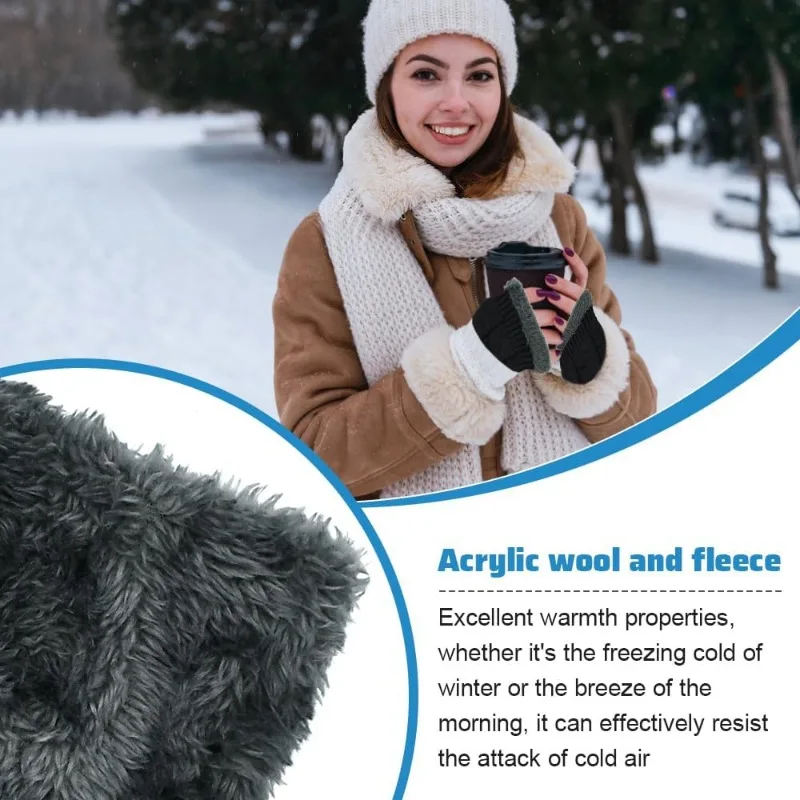 Gants thermiques sans doigts pour l'hiver, garde au chaud, doublés de polaire, chauffe-poignets tricotés pour femmes et hommes, activités de plein air par temps froid