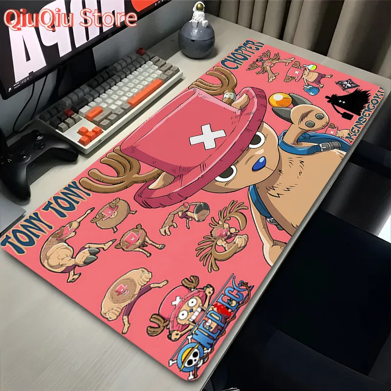 Anime O-One Piece Tony Chopper Großes Gaming-Mauspad XXL Gamer Mauspad Büro Tischmatte Kawaii Schreibtischunterlage PC Rosa Tastaturteppich