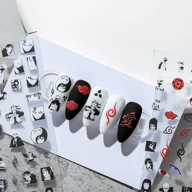 1PCS Pegatinas de Uñas 5D con Relieve de Naruto, Kunai Sharingan Blade, Accesorios Autoadhesivos para Arte de Uñas, Piezas de Uñas de Naruto, Sasuke y Kakashi