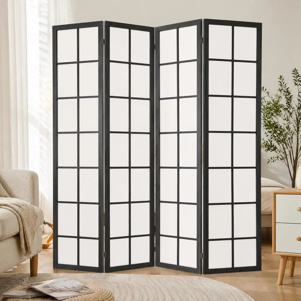 Paravent intérieur pliable 4 panneaux 160 x 170 cm, séparateur de pièce pour salon, chambre à coucher, maison, noir. Parfait pour séparer les espaces du salon, de la chambre, du studio, de l'appartement et de la dressing.