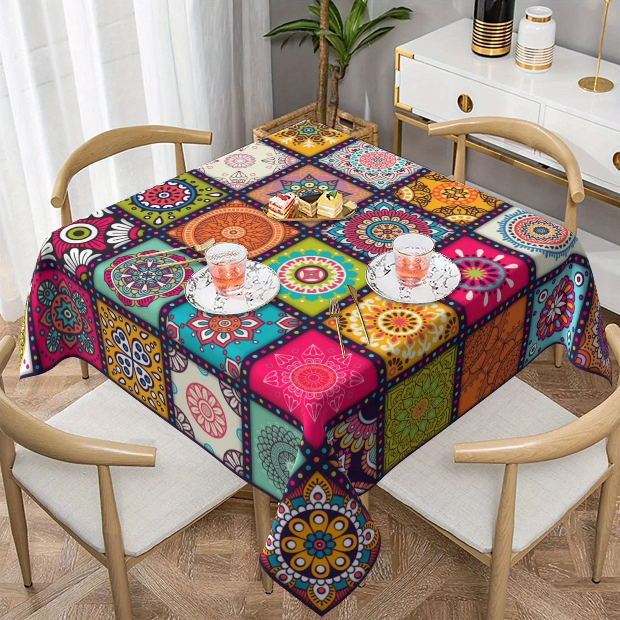 2024 August collections Rectangle Polyster Tablecloth Mandala Bohemian Circular Colorful Table Cloth