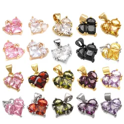 18K Gold Color Brass and Zircon Heart Charms Pendants High Quality Jewelry Making Necklace Earrings Accessories for Women