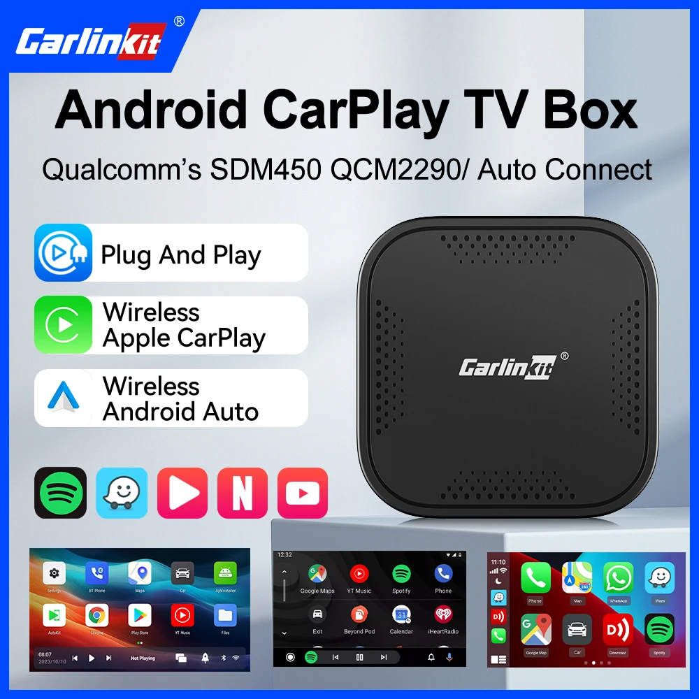 2024 CarlinKit Android TV Box Smart CarPlay Android Auto Wireless Adatper For Car Play Video Support YouTube Spotify IPTV 3-In-1