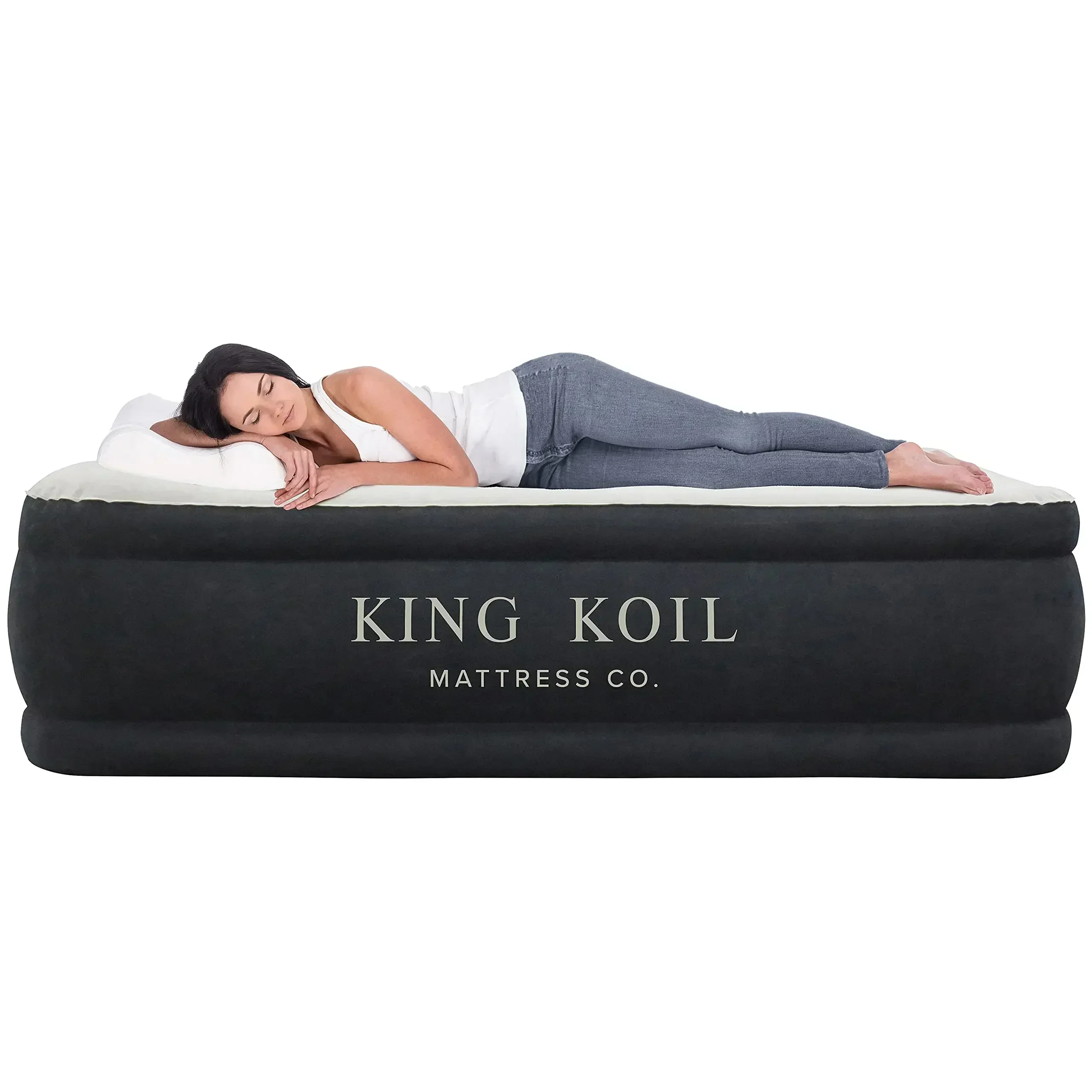 King Koil Plush Pillow Top Twin Air Mattress with Built-in High-Speed Pump for Camping, Home & Guests - 20” Twin Size Airbed Lux