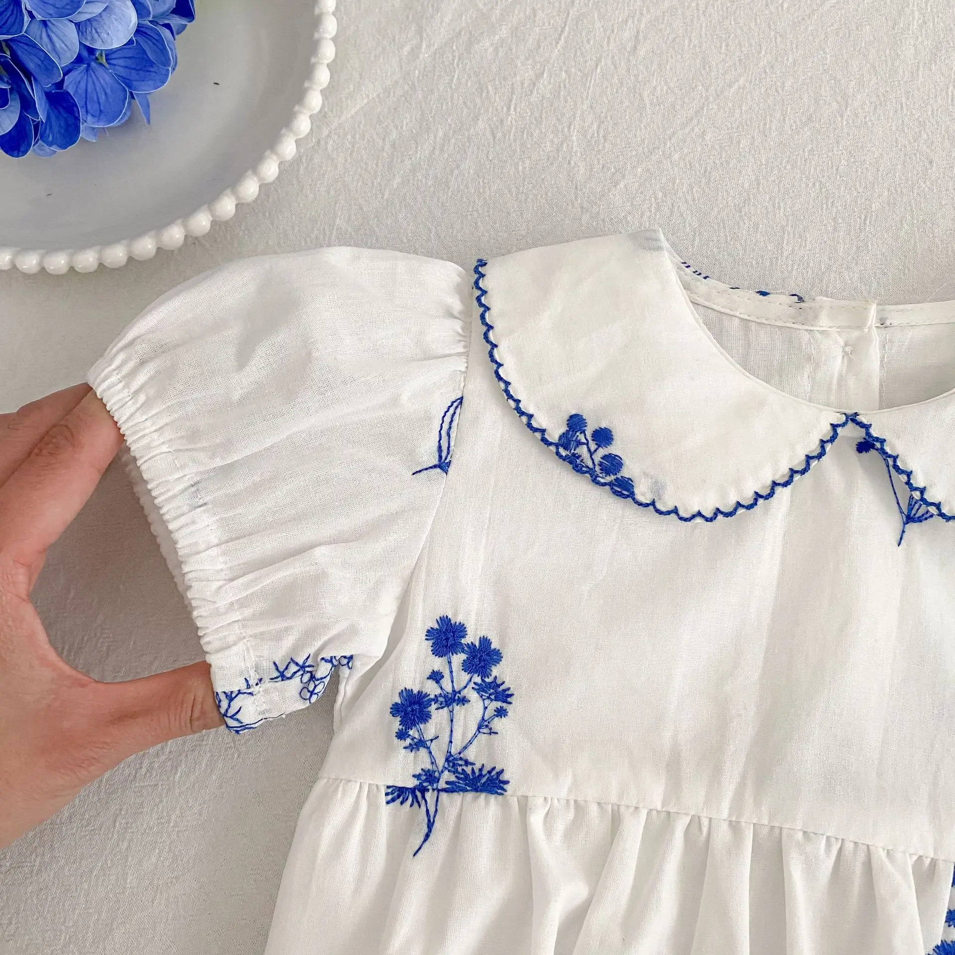 Sommer Neu 0-24M Bodysuit Puffärmel Baby Mädchen Kleidung Mädchen Retro Peter-Pan-Kragen Jumpsuit Kinder-Stil Strampler – Detail 17
