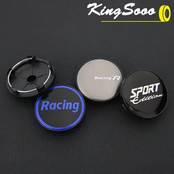 4PCS Sport Rim Cap 60mm OD / 55mm Clip Wheel Center Cap Racing Emblem Sticker Wheel Cover Hub Cap Black & Silver