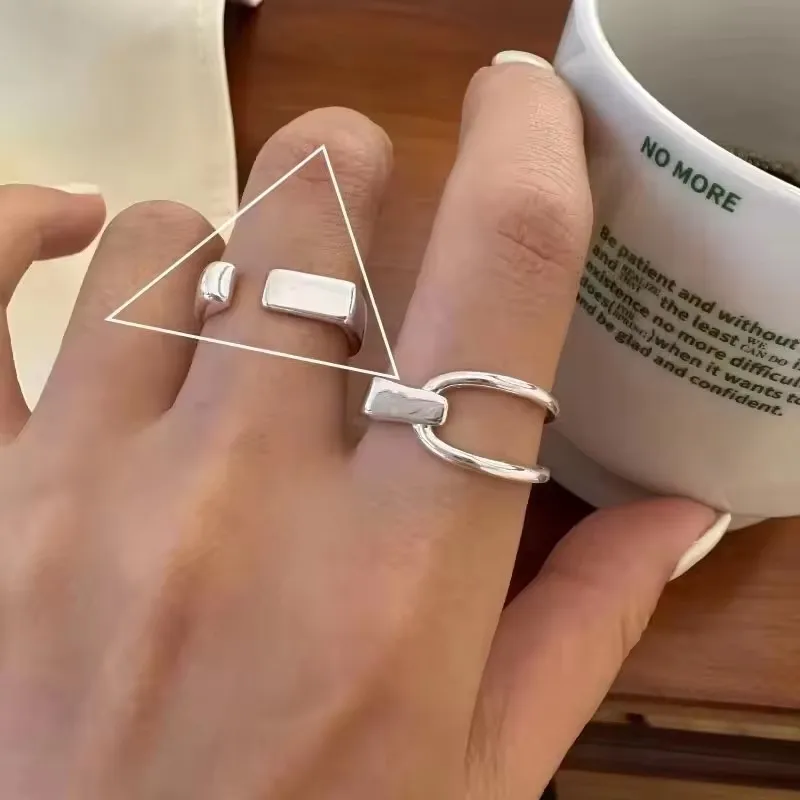 PANJBJ Echt 925 Sterling Silber Retro Runde Ring Für 2 Rigns Frauen Kette Vintage Edlen Schmuck Minimalistischen Zubehör Geschenk