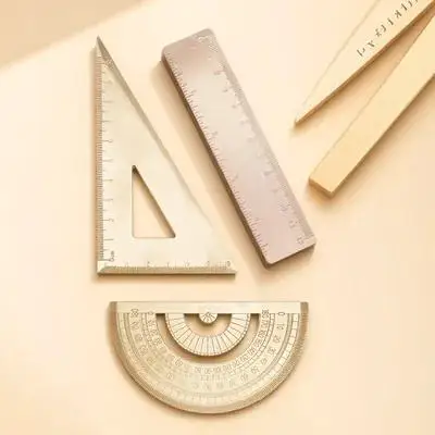 1 مجموعة النحاس رسم مثلث حاكم الهندسة قياس المنقلة المسطرة حاكم مجموعة للطلاب المعلمين الرسامين
