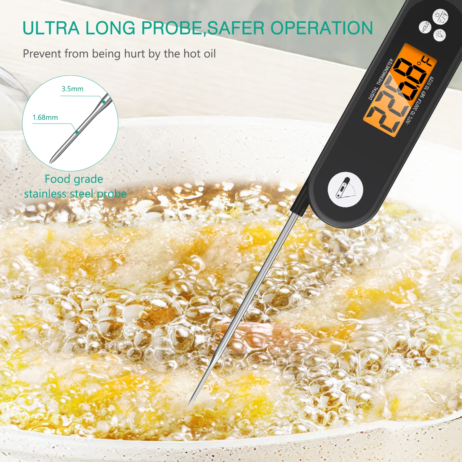 ORIA Digital Food Thermometer BBQ Kitchen Thermometer For Meat Water Milk Cooking Food Probe Waterproof Thermometer