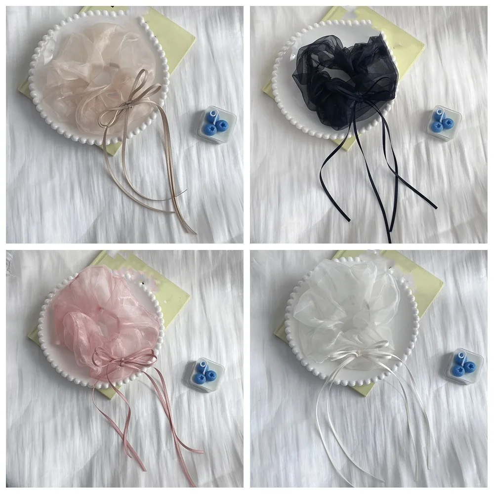 Feestruches Ontwerp Organza Haarcirkels Wasbaar Elastisch Lang lint Strik Scrunchies Zacht Romantisch Haarelastiekjes Dagelijks