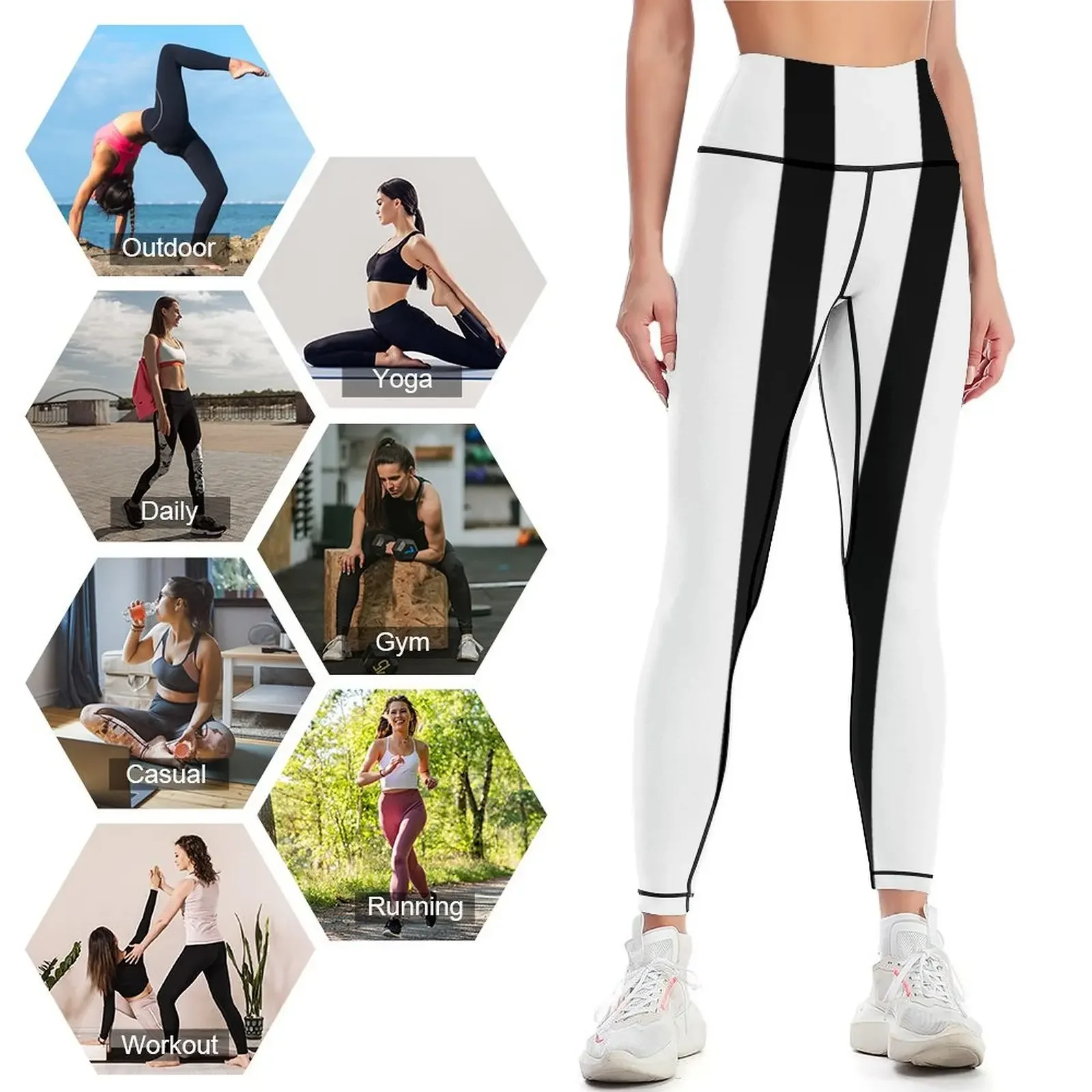 black striped Leggings gym top gym pants trousers gym's clothing Womens Leggings 4