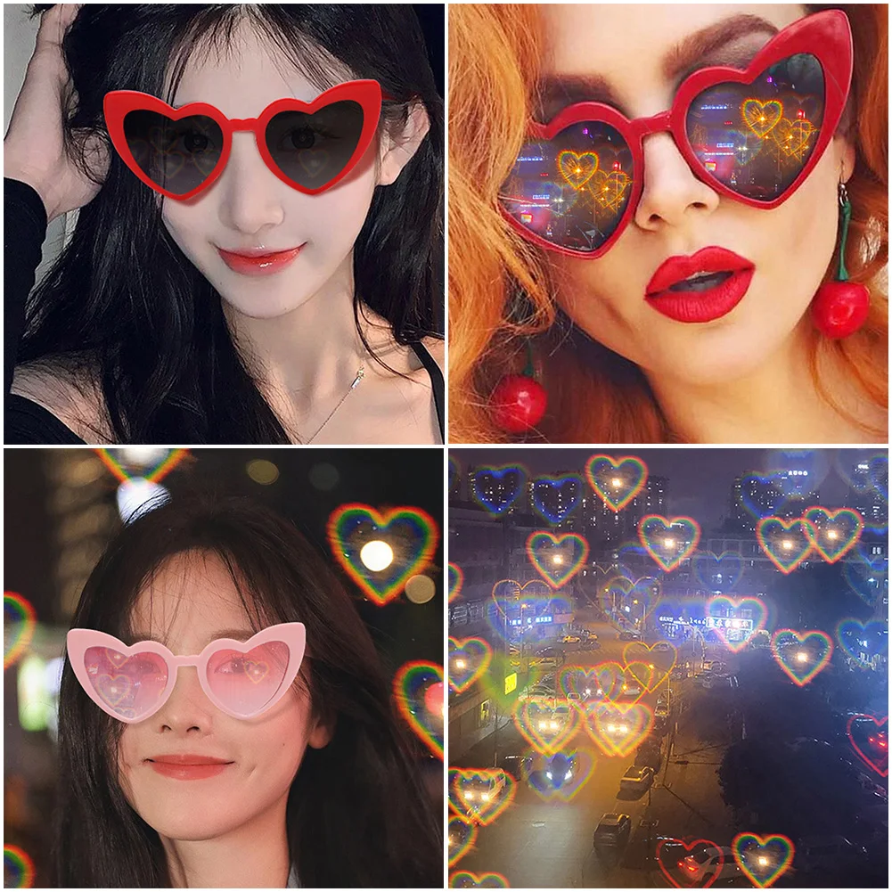 Fashion Heart Shaped Effects Glasses Watch The Lights Change To Heart Shape At Night Diffraction Glasses Women Female Sunglasses