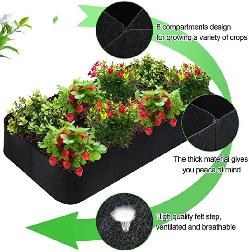 Bolsa grande de fieltro para plantar en el jardín, maceta de múltiples rejillas para plantar verduras, maceta para flores, bolsa de nutrición para