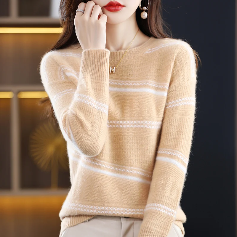 Cashmere Sweater Women's Autumn and Winter New 100% Wool O-Neck Pullover Soft Women's Loose Colored Fashion Knitted Pullover