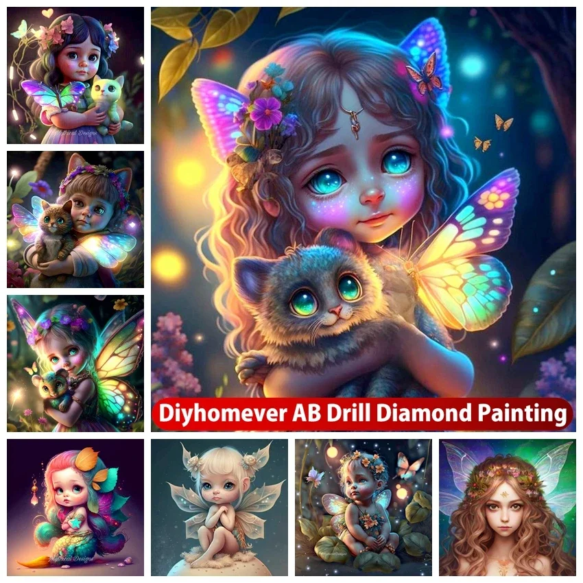 

Cute Angel Elf AB Diamond Painting Embroidery Cartoon Beautiful Fantasy Girl Rhinestone Mosaic Cross Stitch Home Decor 2023 New