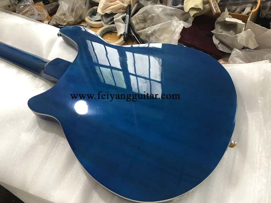 Semi Hollow Electric Bass Guitar, Triangle MOP Inlay Checkerboard Binding, 4 Strings, 4005 blue color，free shipping