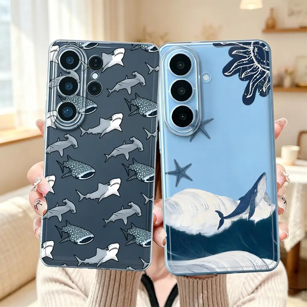 Case for Samsung Galaxy S26 Ultra S20 Plus S21 S23 Ultra S23Ultra S25 Edge S22 FE Note 20 Ultra 10 S24 Phone Cover Whale Pattern