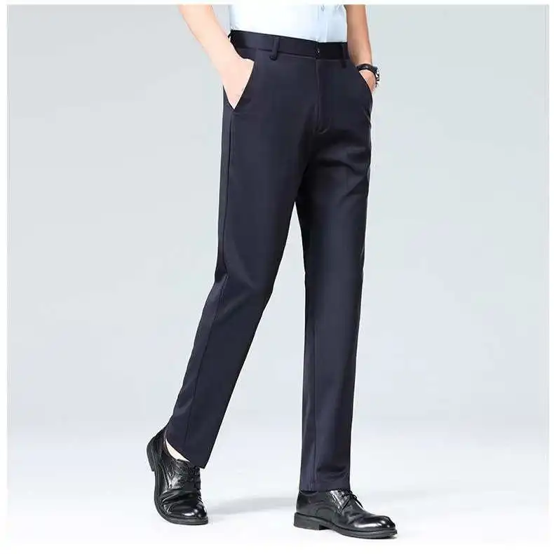

Busin Casual Men's Summer Thin Straight Leg Pants Elastic Waist High Waist Long Trousers Polyester Fiber Anti-Wrinkle