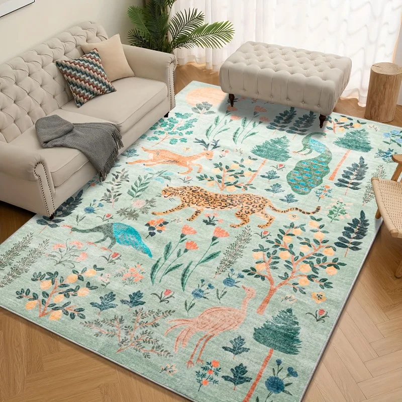 Jungle Animal Green Rugs Tiger Area Carpet for Living Room Non Slip Machine Washable Floor Mat Home Decor Bedroom Nursery Rug 러그