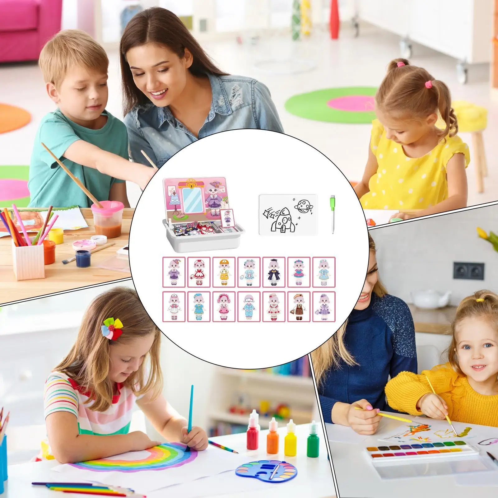 Magnetisch gezichtsspeelgoed Draagbaar gezicht aankleedspel Dubbelzijdig leren educatief speelgoed met schrijfbord en pen voor jongens en meisjes