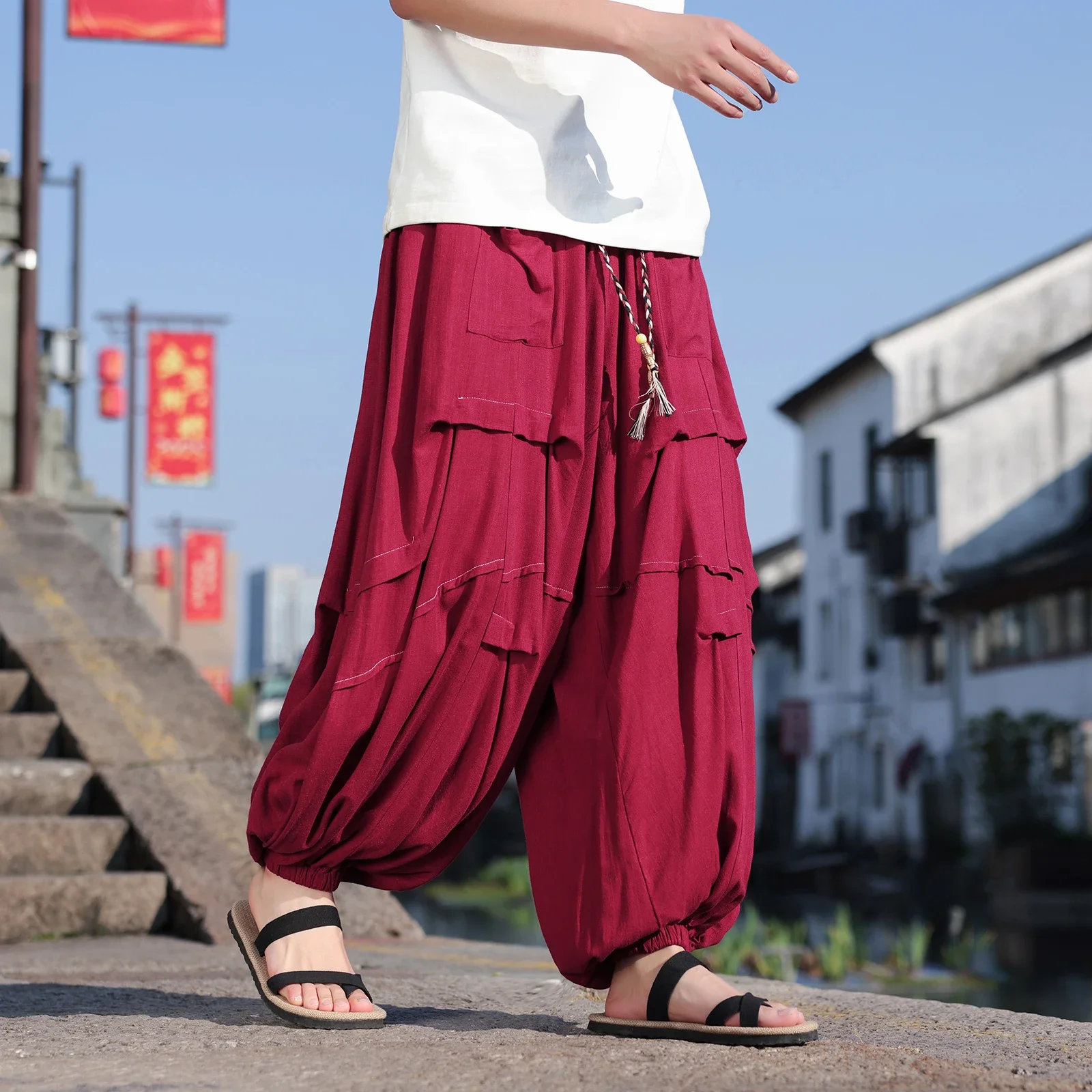 

Japanese Lantern Pants Loose Casual Harem Trousers Breathable Comfortable Linen Ice Silk Relaxed Fit Wide Leg Pants Plus Size5XL