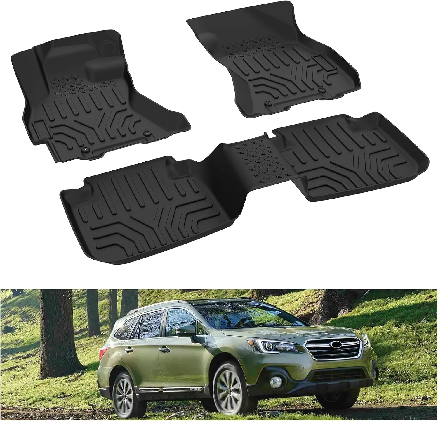 

Custom Fit All Weather Floor Mats for Subaru Outdoor/Legacy 2015-2019, Heavy Duty TPE Liners Front & Rear Black
